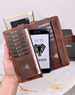 Crazy Deri Cüzdan Telefon Bölmeli Fındık Renk