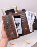 Crazy Deri Cüzdan Telefon Bölmeli Fındık Renk