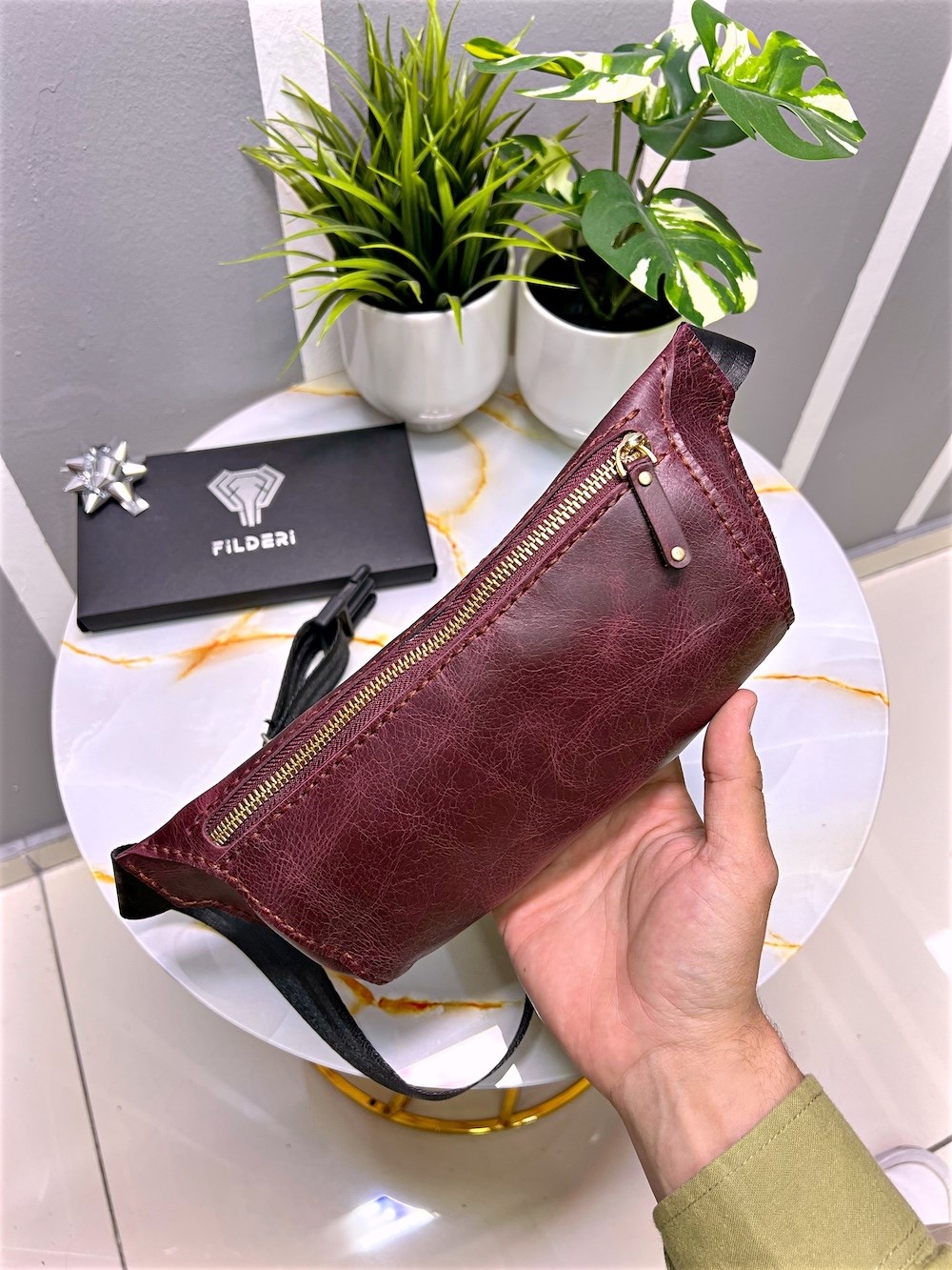 Crossbody Çapraz Çanta Hakiki Deri Bordo 2035