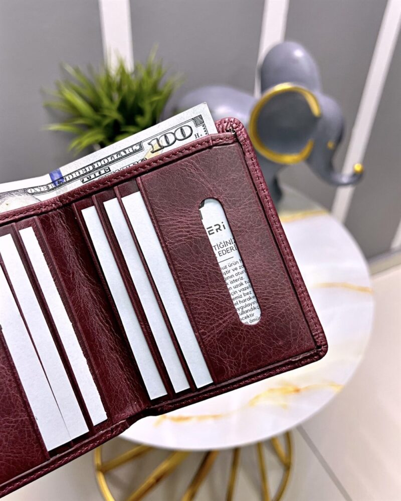 Bifold Cüzdan Gerçek Deri Bordo Renk 2004