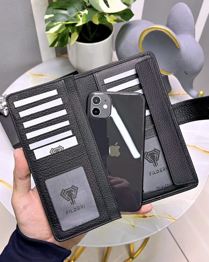 Çıtçıtlı Cüzdan Hakiki Deri Siyah Renk