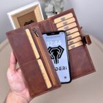 Çıtçıtlı Telefon Bölmeli Cüzdan – Hakiki Deri Fındık Renk | 2108