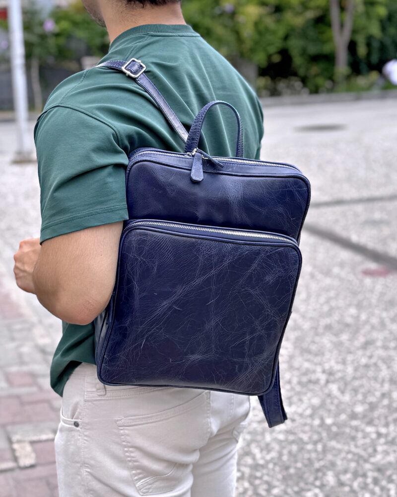 Deri Sırt Çantası – Laptop Bölmeli, Hakiki Deri Lacivert | 2119