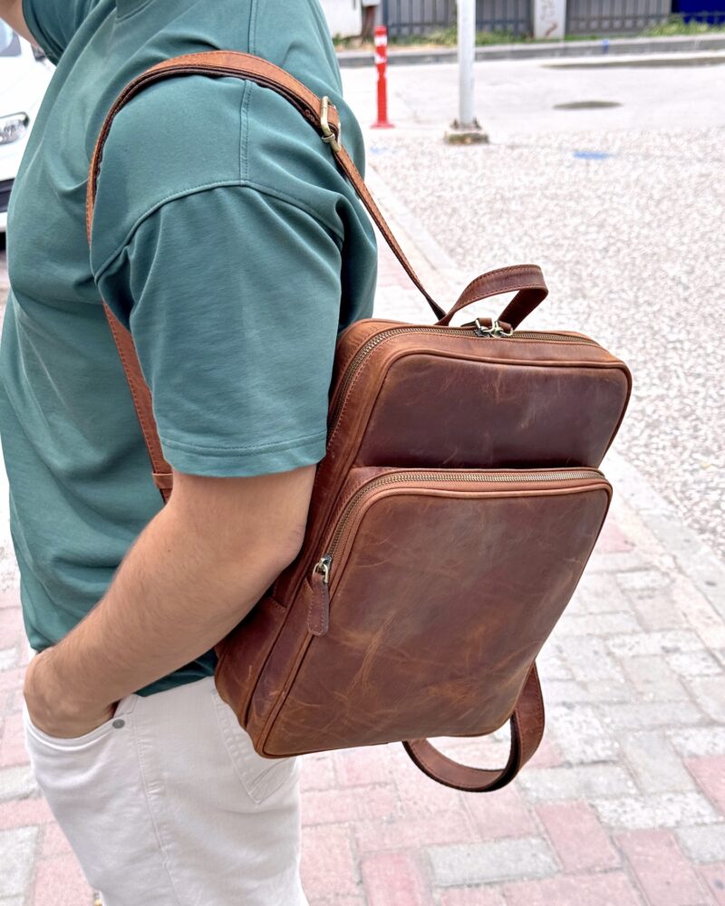 Deri Sırt Çantası – Laptop Bölmeli, Hakiki Deri Fındık | 2119