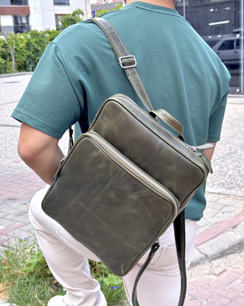 Deri Sırt Çantası – Laptop Bölmeli, Hakiki Deri Yeşil | 2119