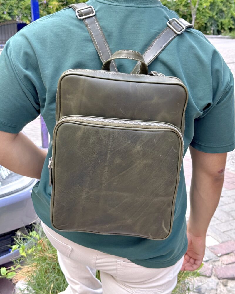 Deri Sırt Çantası – Laptop Bölmeli, Hakiki Deri Yeşil | 2119