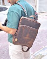 Deri Sırt Çantası – Laptop Bölmeli, Hakiki Deri Kahve | 2119