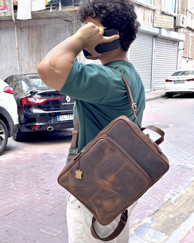 Deri Sırt Çantası – Laptop Bölmeli, Hakiki Deri Kahve | 2119