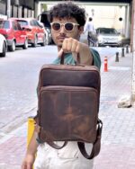 Deri Sırt Çantası – Laptop Bölmeli, Hakiki Deri Kahve | 2119