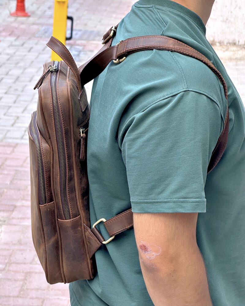 Deri Sırt Çantası – Laptop Bölmeli, Hakiki Deri Kahve | 2119