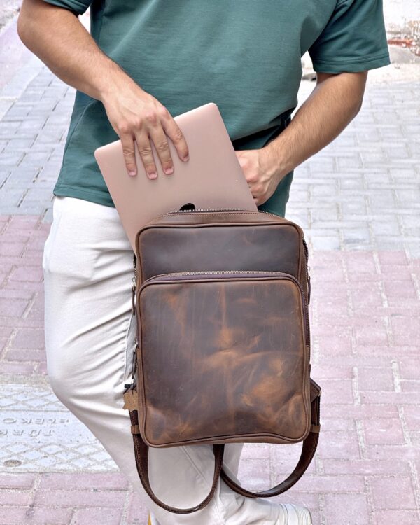 Deri Sırt Çantası – Laptop Bölmeli, Hakiki Deri Kahve | 2119