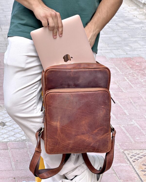 Deri Sırt Çantası – Laptop Bölmeli, Hakiki Deri Fındık | 2119