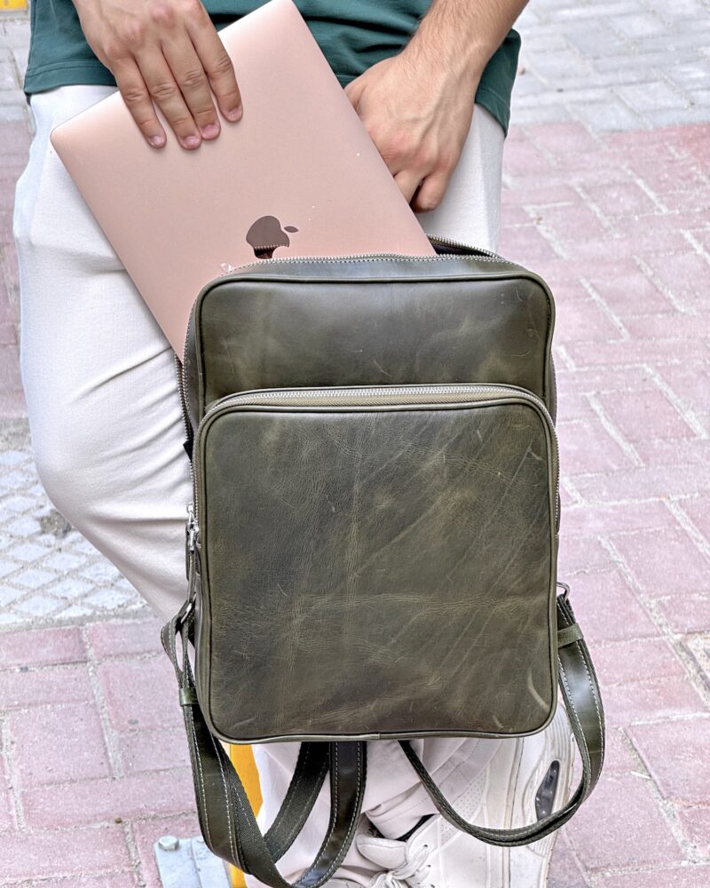 Deri Sırt Çantası – Laptop Bölmeli, Hakiki Deri Yeşil | 2119