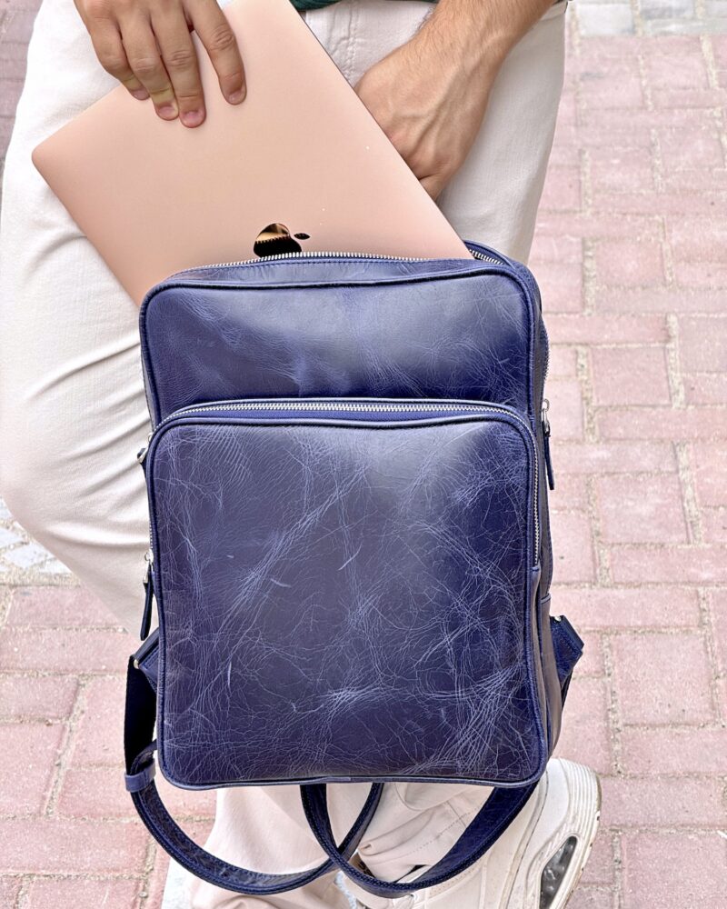 Deri Sırt Çantası – Laptop Bölmeli, Hakiki Deri Lacivert | 2119