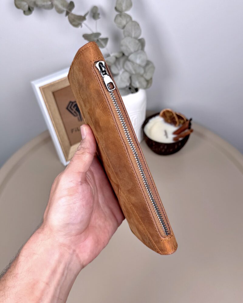 Telefon Bölmeli Portföy – Hakiki Deri Parçalı Tasarım Fındık | 2128