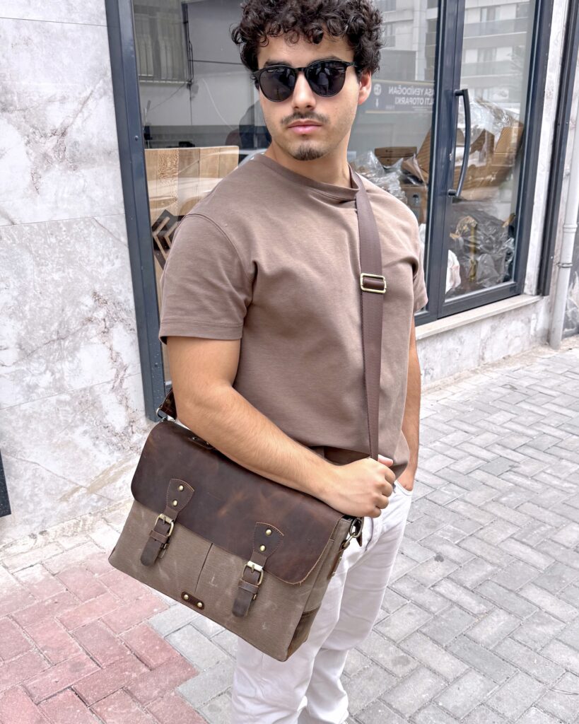 Evrak Çantası – Hakiki Deri - Mumlu Kanvas, Kahve | 2092