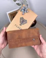 Telefon Bölmeli Portföy – Hakiki Deri Parçalı Tasarım Fındık | 2128