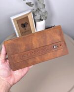 Telefon Bölmeli Portföy – Hakiki Deri Parçalı Tasarım Fındık | 2128