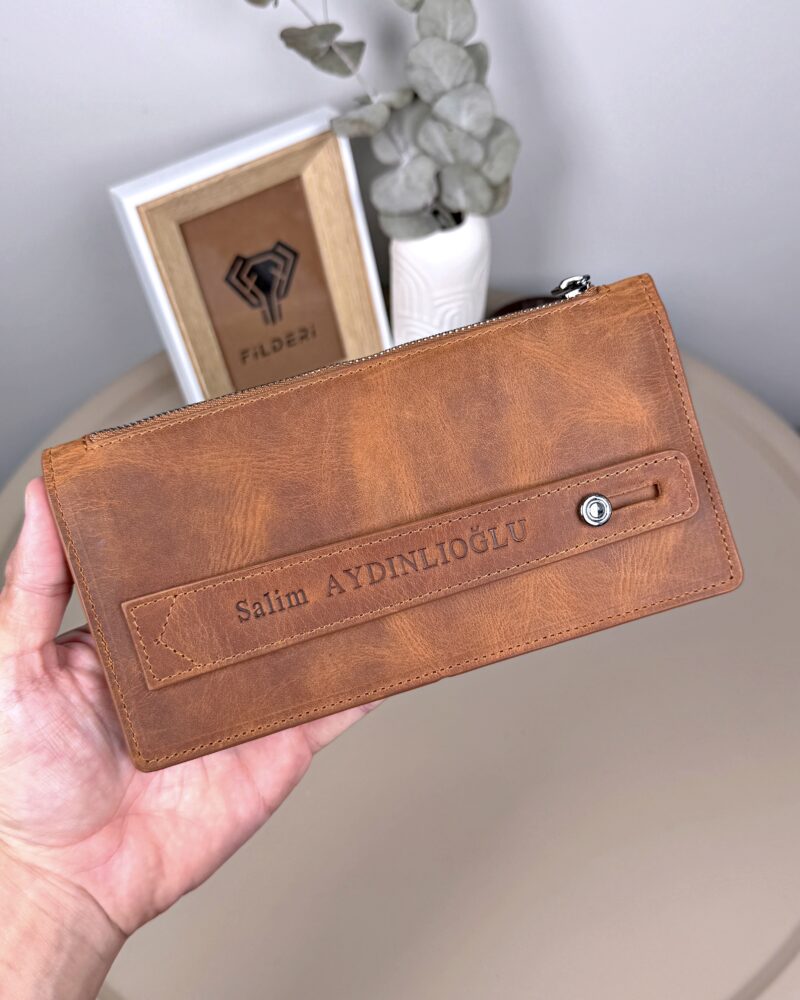 Telefon Bölmeli Portföy – Hakiki Deri Parçalı Tasarım Fındık | 2128