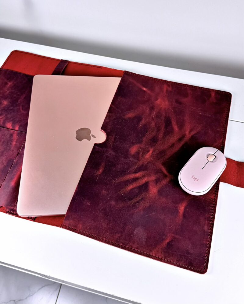 Deri Organizer – Laptop Bölmeli El Dikişi Bordo Hakiki Deri | 2075