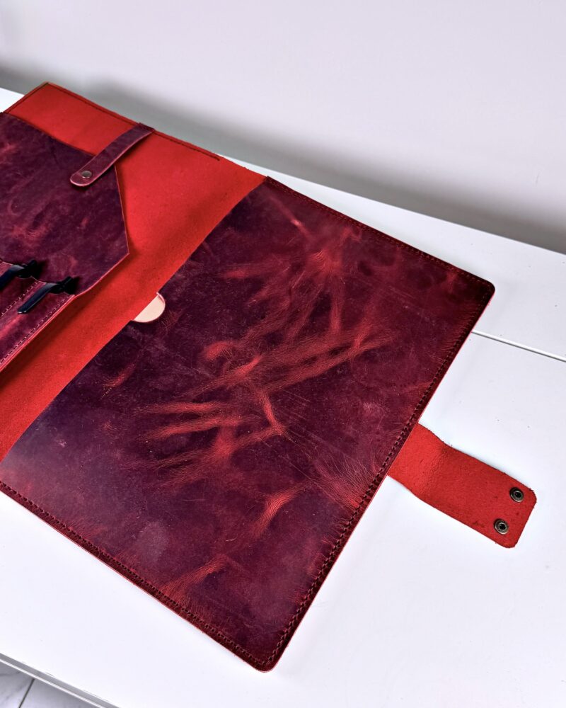 Deri Organizer – Laptop Bölmeli El Dikişi Bordo Hakiki Deri | 2075