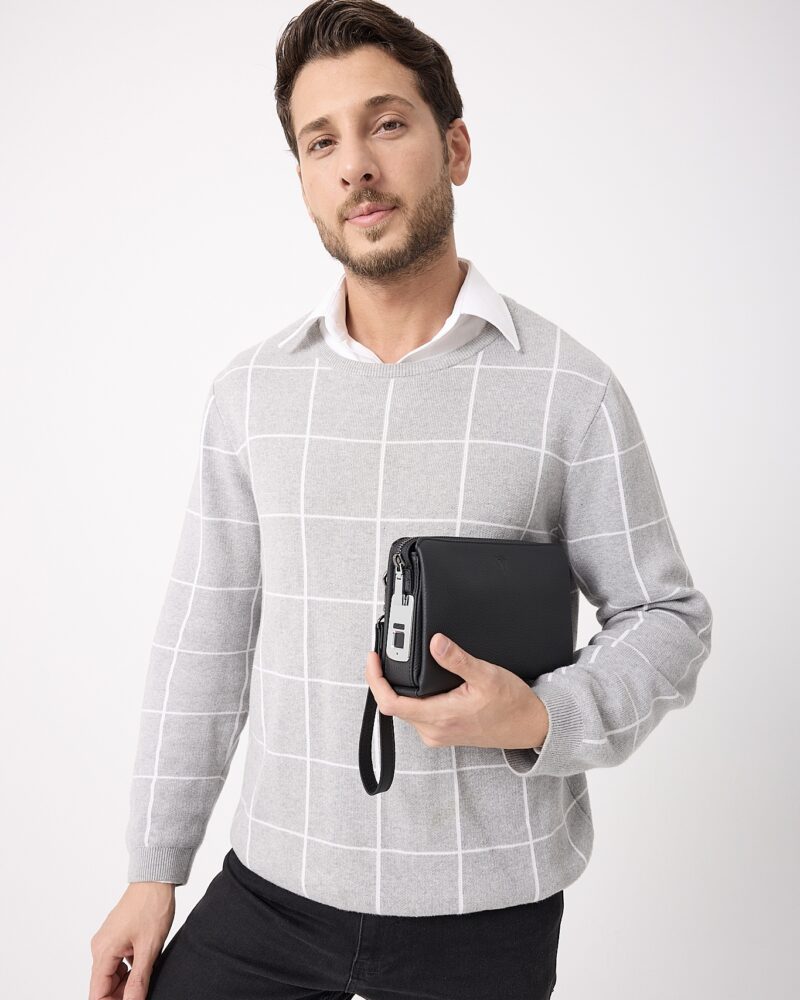 Parmak İzli Erkek El Çantası – Hakiki Deri Siyah | 2125