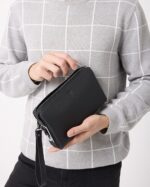 Parmak İzli Erkek El Çantası – Hakiki Deri Siyah | 2125