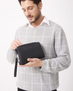 Parmak İzli Erkek El Çantası – Hakiki Deri Siyah | 2125