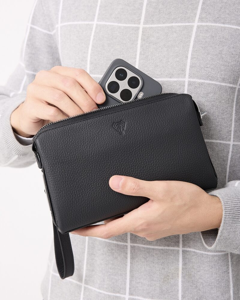 Parmak İzli Erkek El Çantası – Hakiki Deri Siyah | 2125