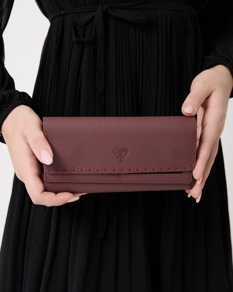 Saraciye Dikişli - Bordo Hakiki Deri Guti Kadın Cüzdan | 2022