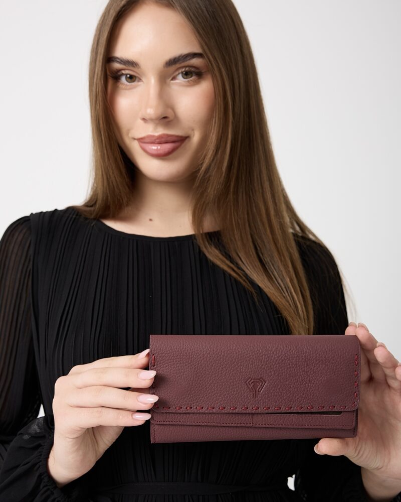 Saraciye Dikişli - Bordo Hakiki Deri Guti Kadın Cüzdan | 2022