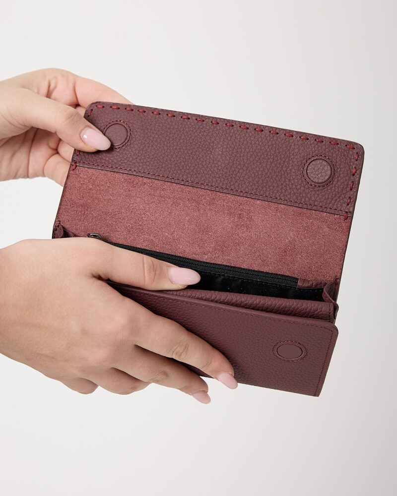 Saraciye Dikişli - Bordo Hakiki Deri Guti Kadın Cüzdan | 2022