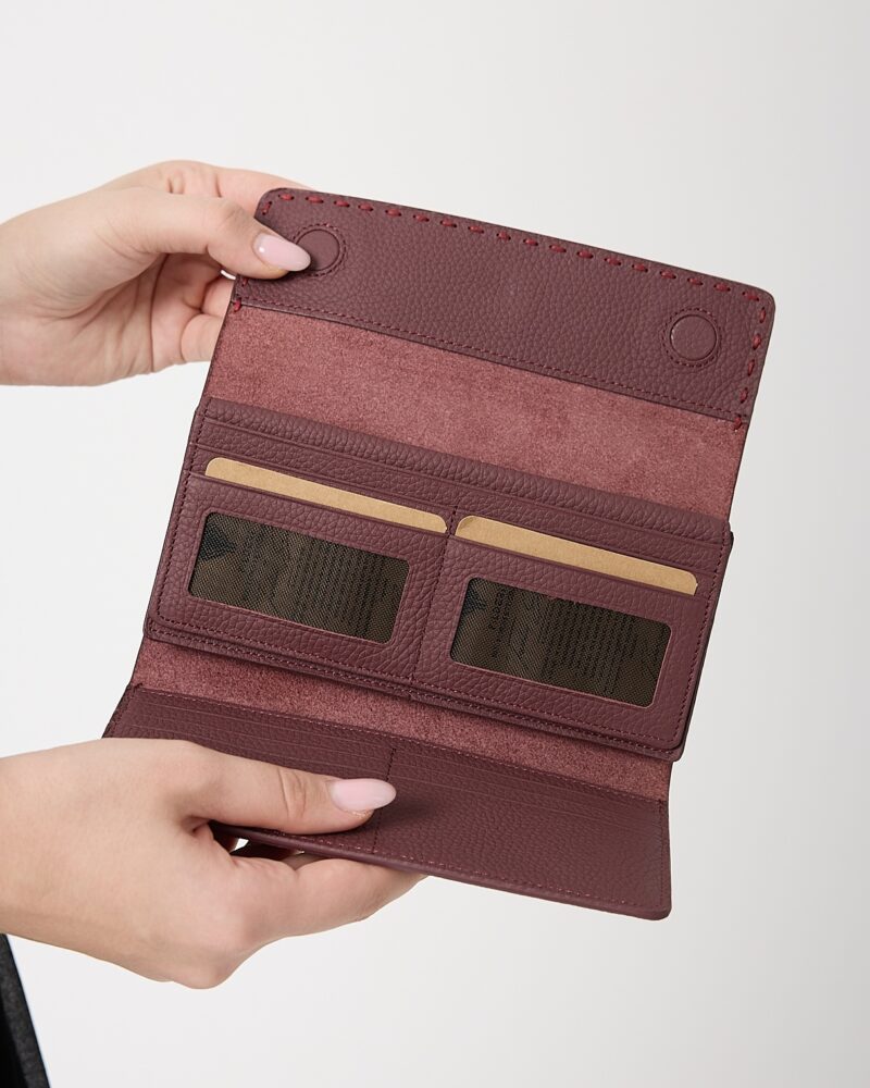 Saraciye Dikişli - Bordo Hakiki Deri Guti Kadın Cüzdan | 2022