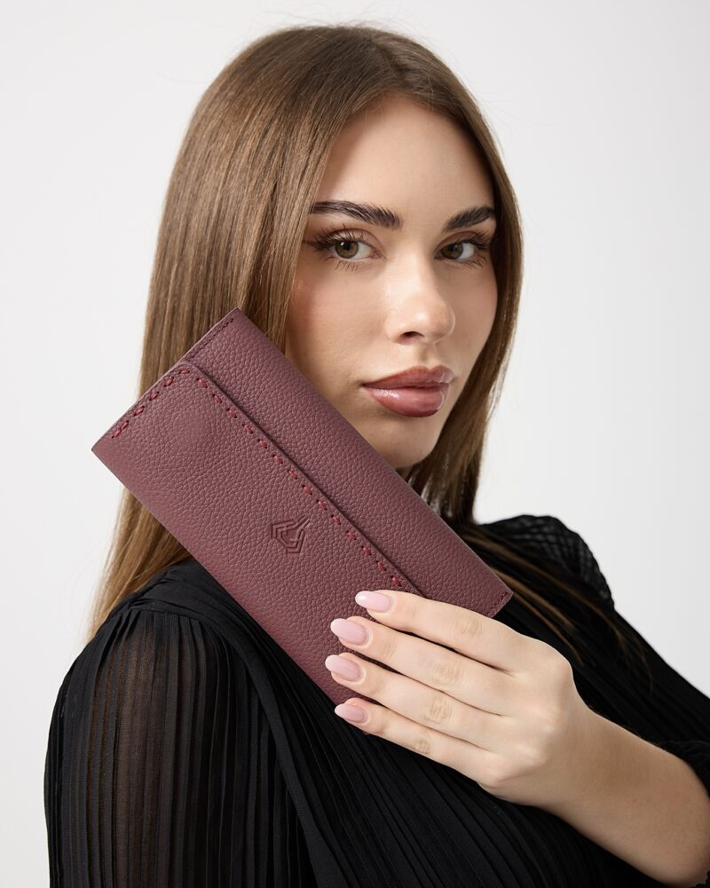 Saraciye Dikişli - Bordo Hakiki Deri Guti Kadın Cüzdan | 2022