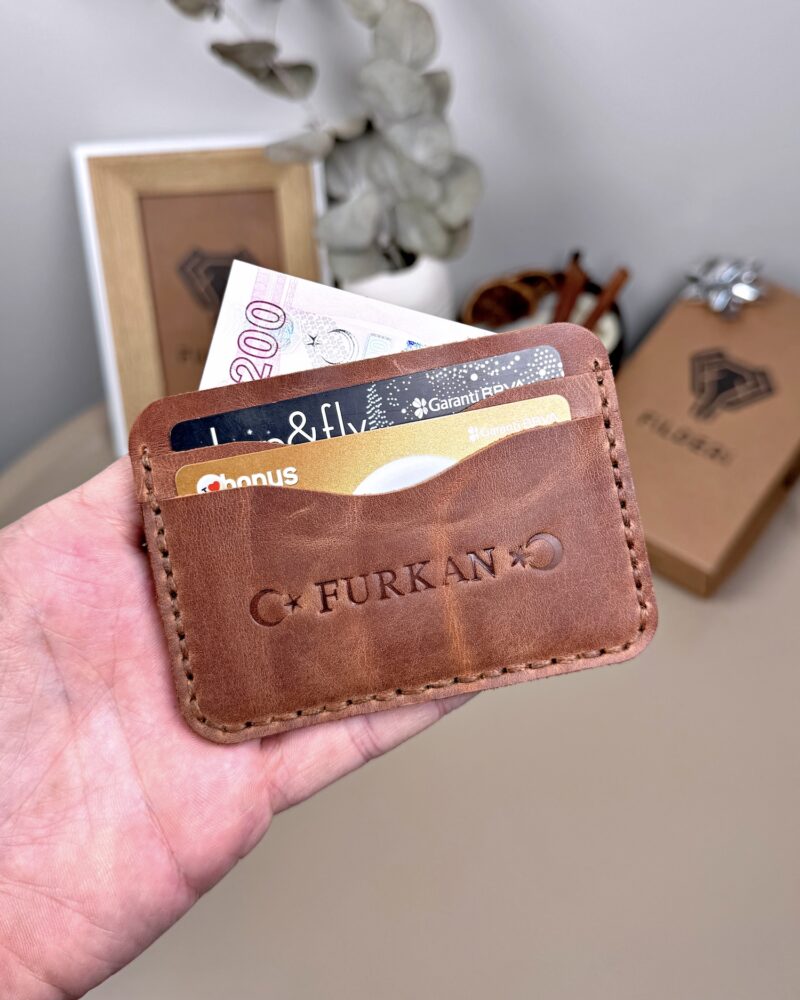 El Dikiş Kartlık - Hakiki Deri Fındık Renk | 2066
