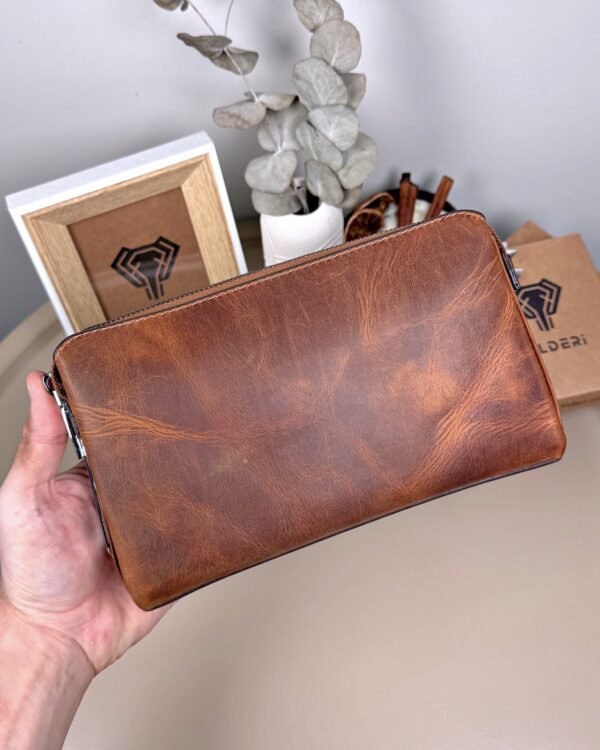 Parmak İzli Erkek El Çantası – Hakiki Deri Fındık | 2125