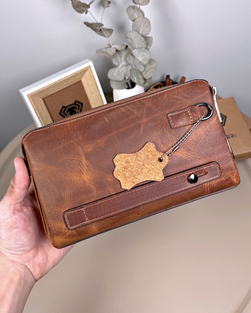 Parmak İzli Erkek El Çantası – Hakiki Deri Fındık | 2125