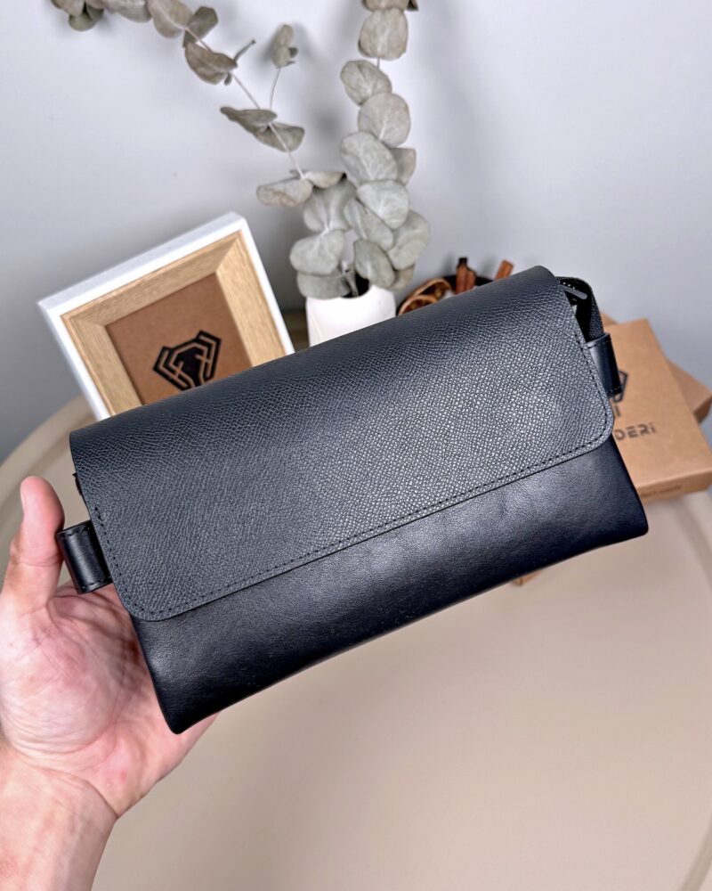 Erkek El Çantası – Hakiki Deri, Siyah Desenli Kapak | 2056