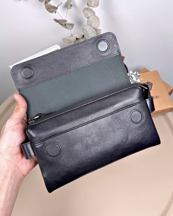 Erkek El Çantası – Hakiki Deri, Siyah Desenli Kapak | 2056