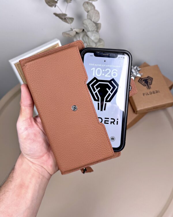 Taba Guti Hakiki Deri, Telefon Bölmeli Büyük Fermuarlı Cüzdan | 2040
