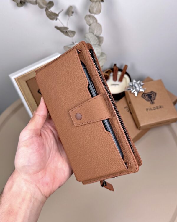 Taba Guti Hakiki Deri, Telefon Bölmeli Büyük Fermuarlı Cüzdan | 2040