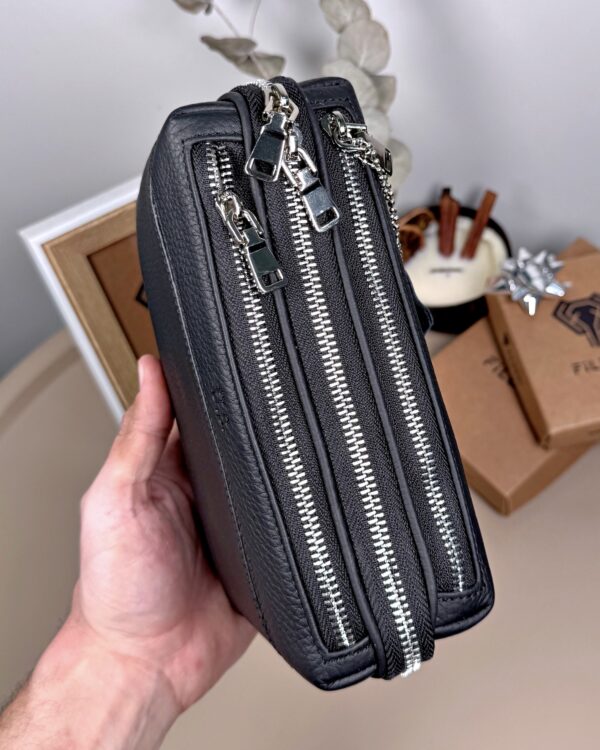 Çok Bölmeli El Çantası – Siyah Hakiki Deri | 2103