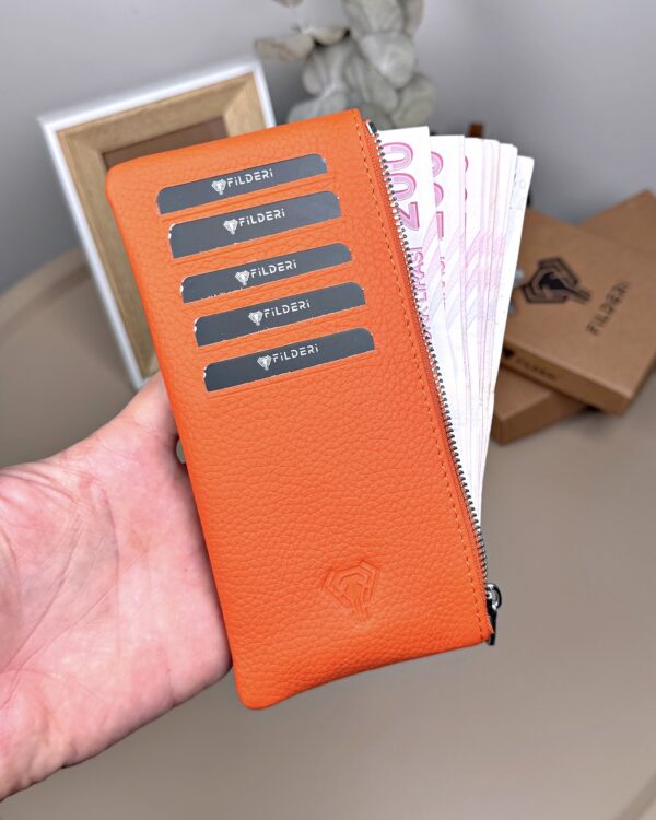 Hakiki Deri Uzun Kartlık – Fermuarlı, Turuncu | 2127