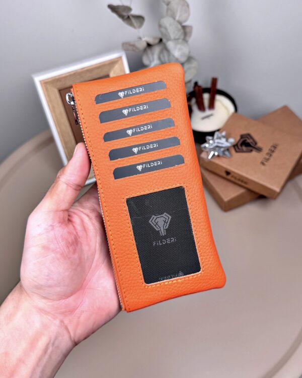 Hakiki Deri Uzun Kartlık – Fermuarlı, Turuncu | 2127