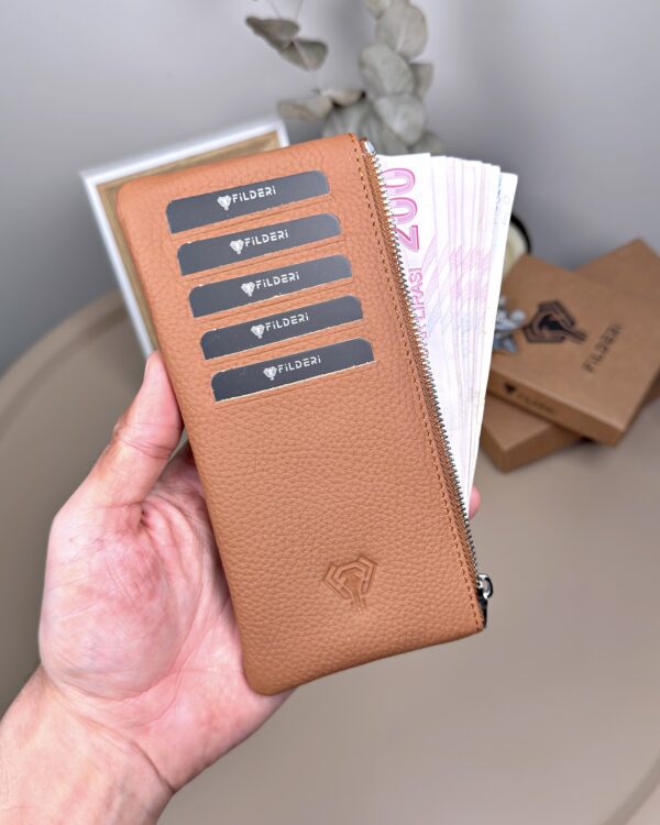 Hakiki Deri Uzun Kartlık – Fermuarlı, Taba | 2127