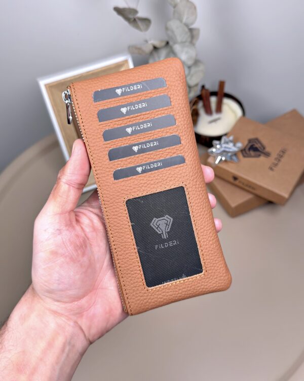 Hakiki Deri Uzun Kartlık – Fermuarlı, Taba | 2127