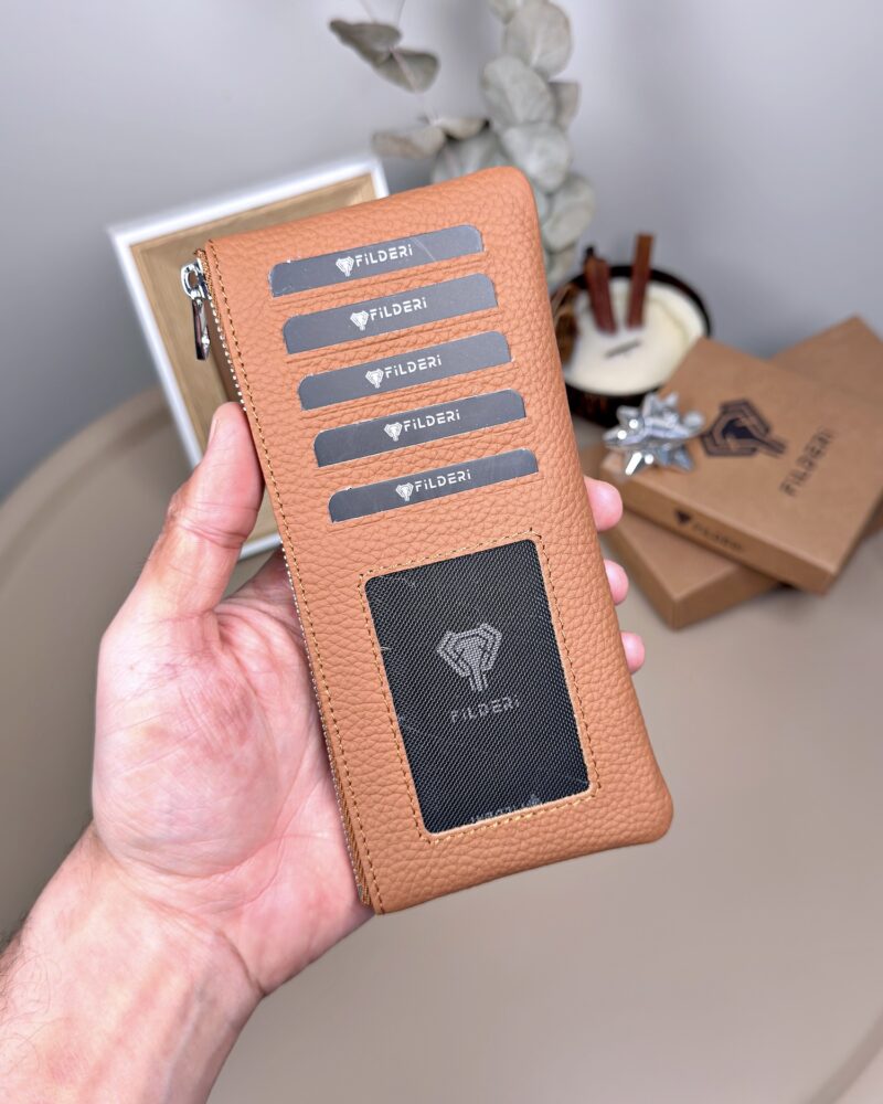 Hakiki Deri Uzun Kartlık – Fermuarlı, Taba | 2127