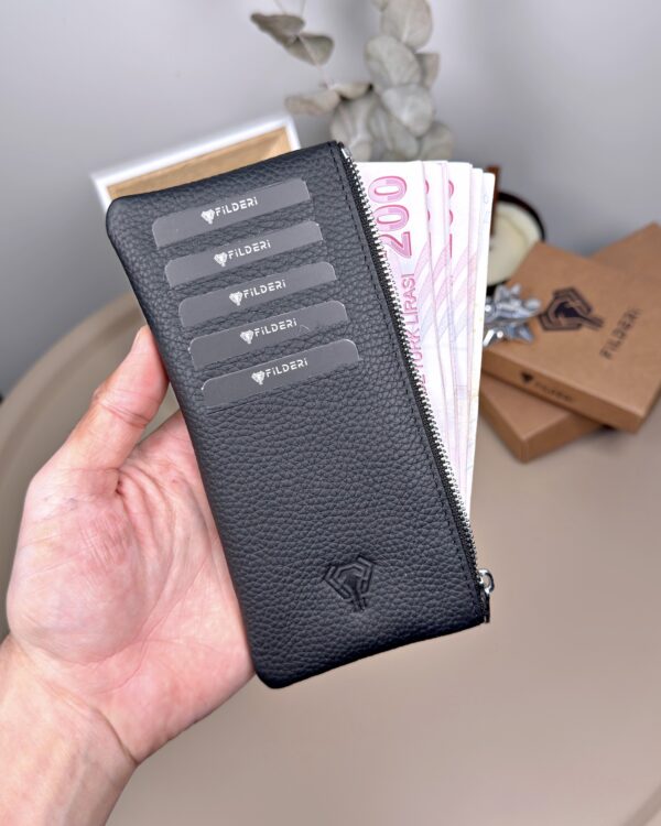 Hakiki Deri Uzun Kartlık – Fermuarlı, Siyah | 2127