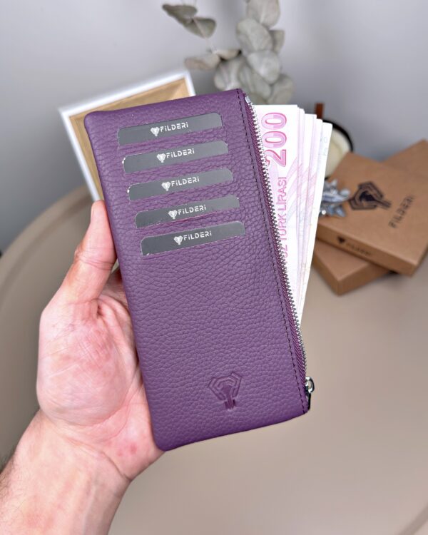 Hakiki Deri Uzun Kartlık – Fermuarlı, Mor | 2127