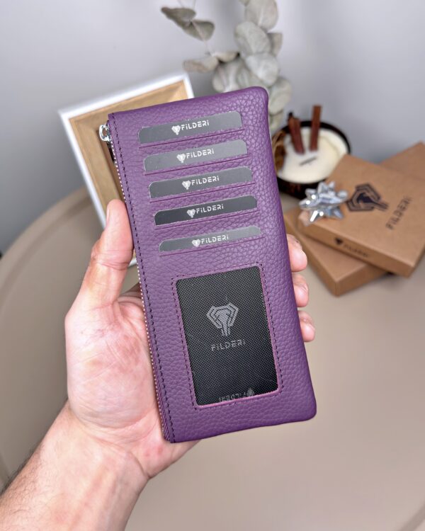 Hakiki Deri Uzun Kartlık – Fermuarlı, Mor | 2127